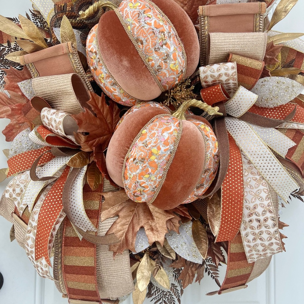 XL Handmade Elegant Fall Autumn Wreath for front door. Aprox 31” wide - Picture 10 of 10